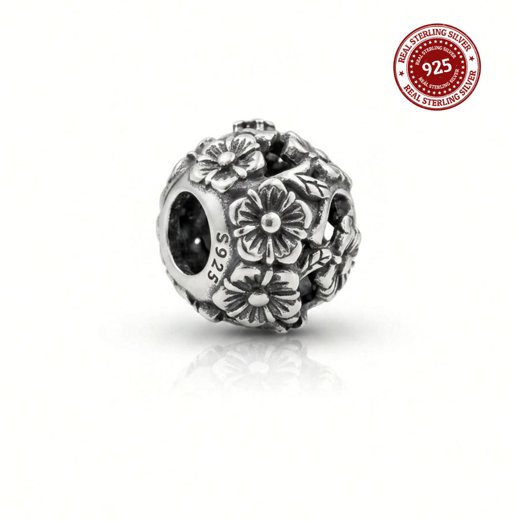 925 Silver Sparkling Flower Ball Charm