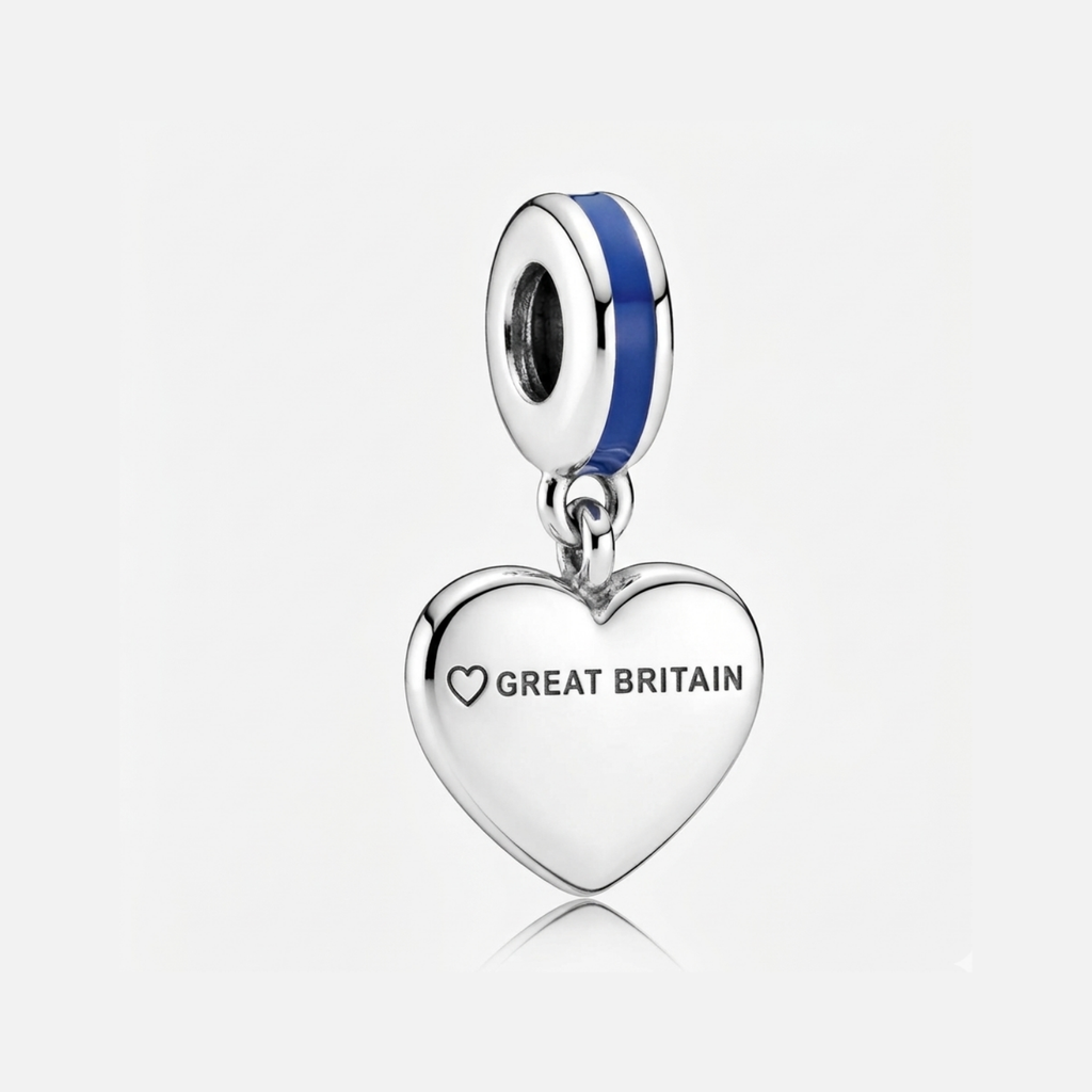 925 Silver UK Heart Union Jack Dangle Charm