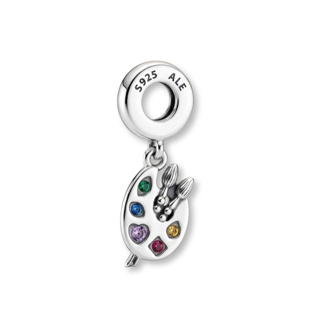925 Silver Artist's Palette & Paintbrush Dangle Charm