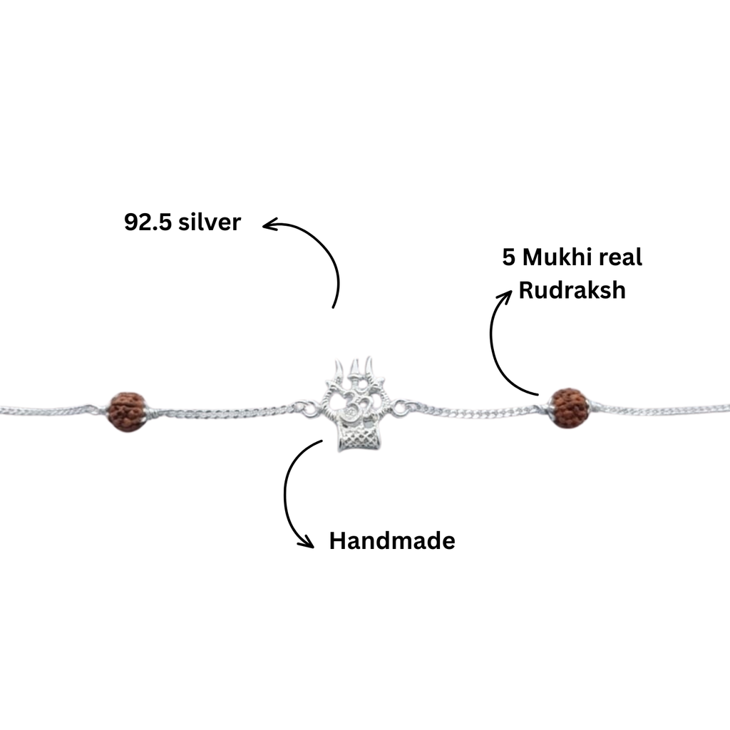 Trishul Damaru Om Rudraksh Bracelet | 92.5 Sterling Silver