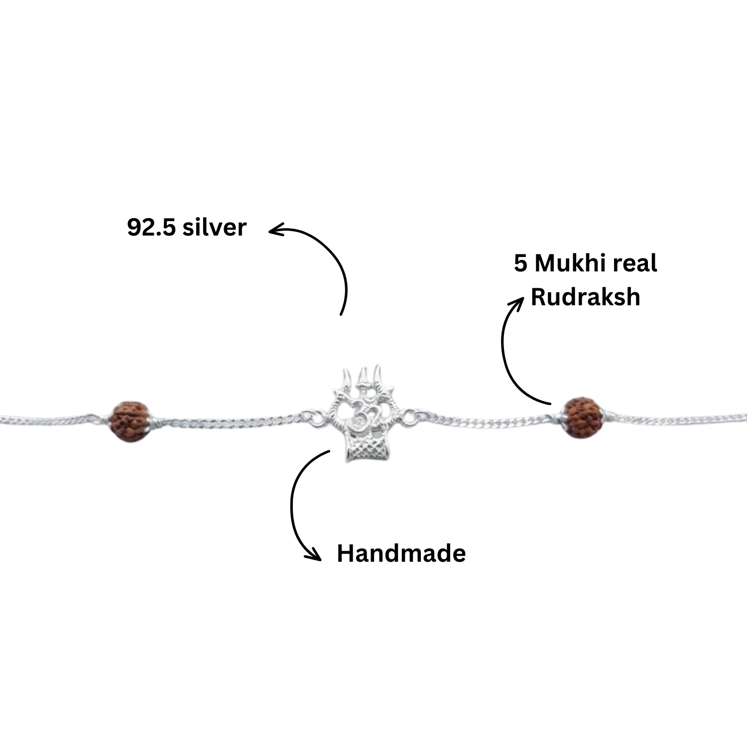 Trishul Damaru Om Rudraksh Bracelet | 92.5 Sterling Silver