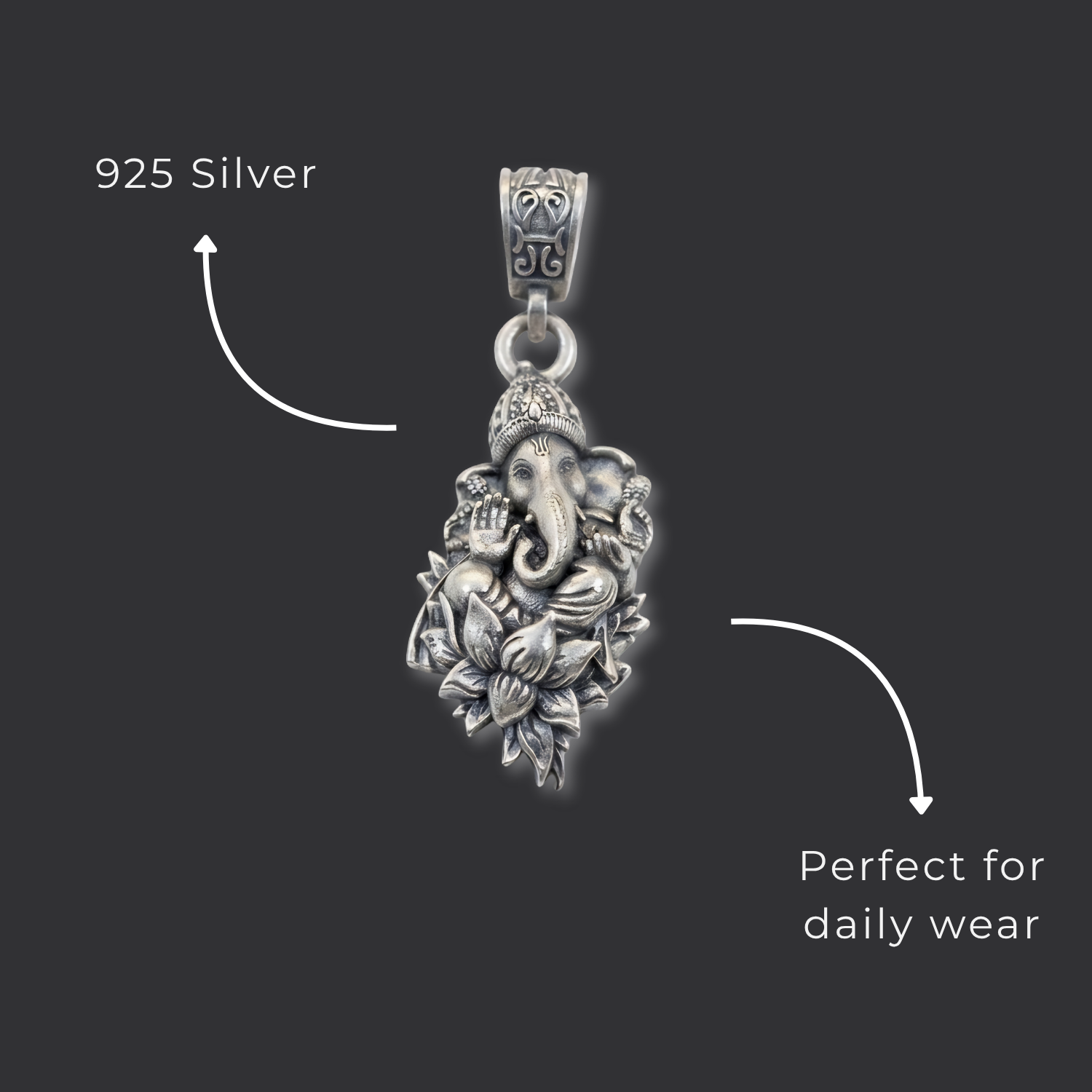 925 Silver The Vighnaharta Ganeshji Lotus Pendant: Elegance in Motion