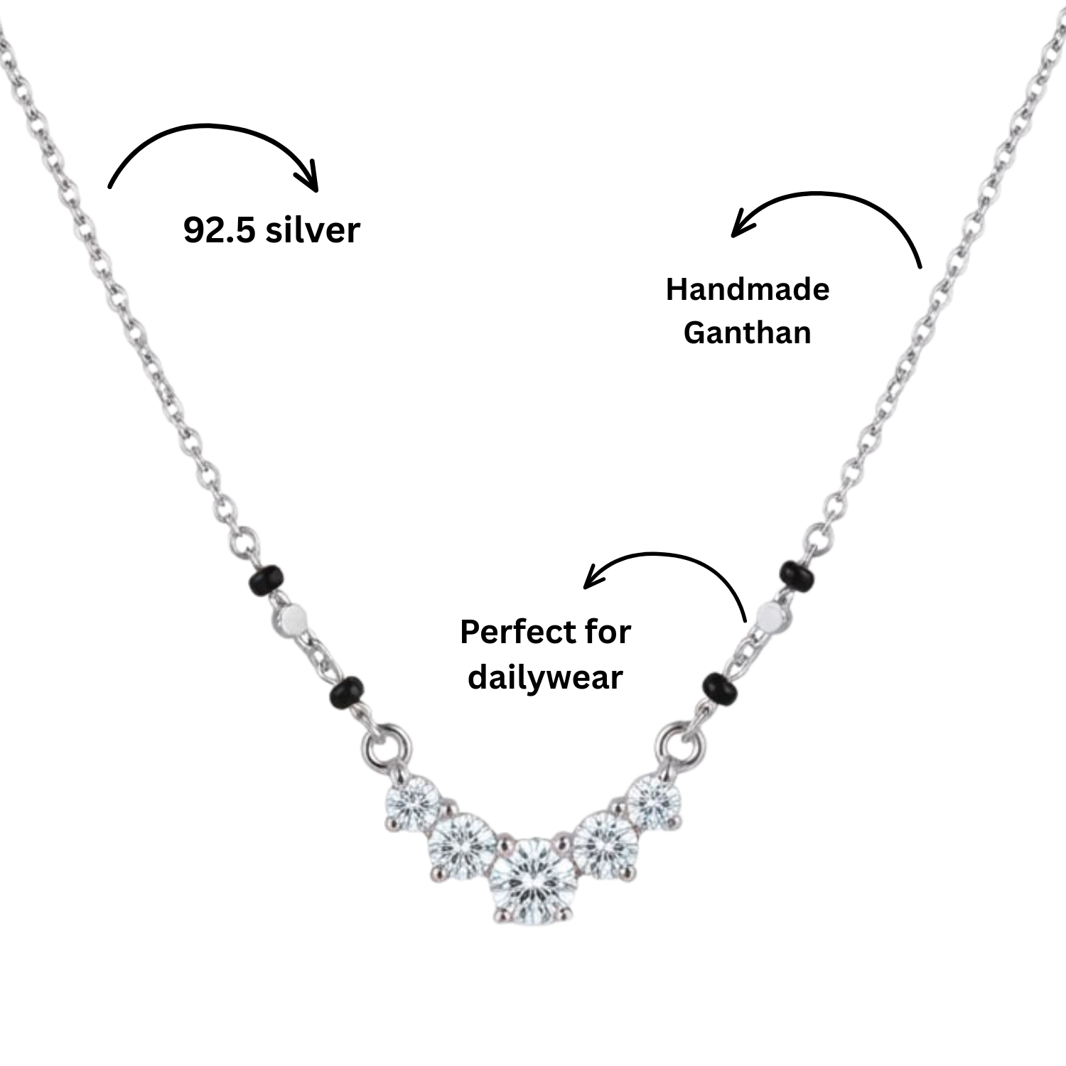 925 Silver CZ Pendant Mangalsutra