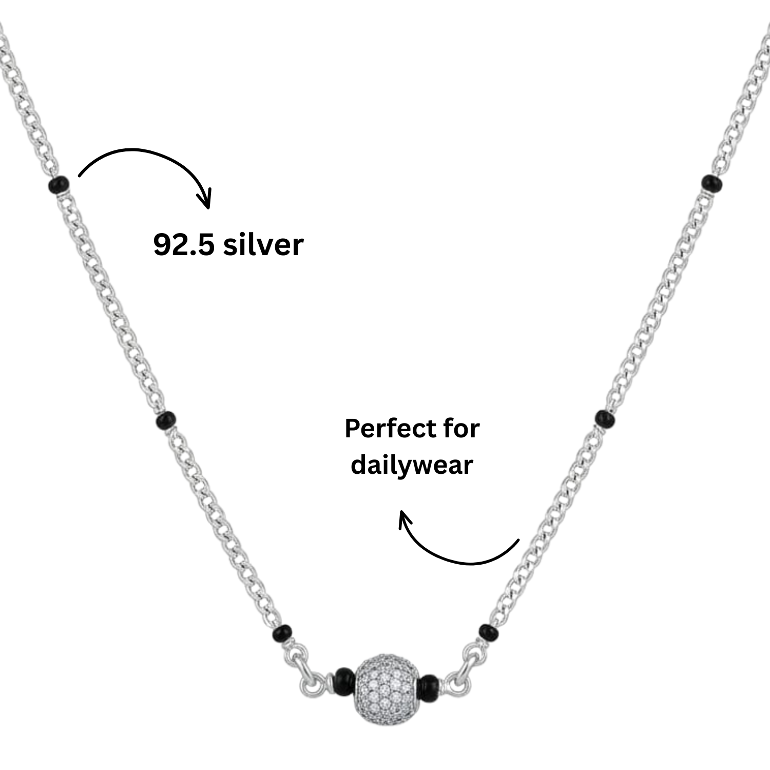 925 Silver CZ Bead Mangalsutra