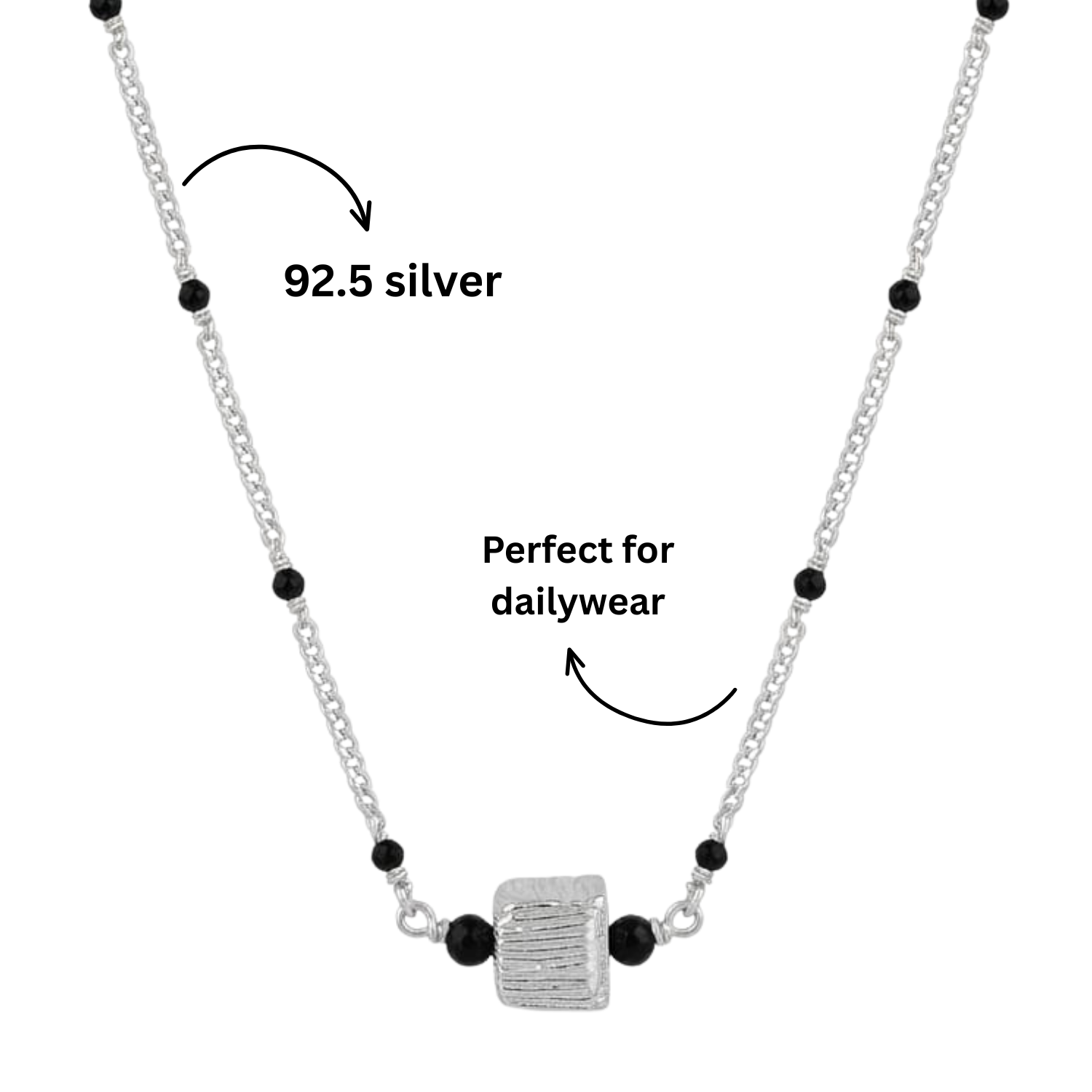 925 Silver Minimalist Textured Cube Mangalsutra