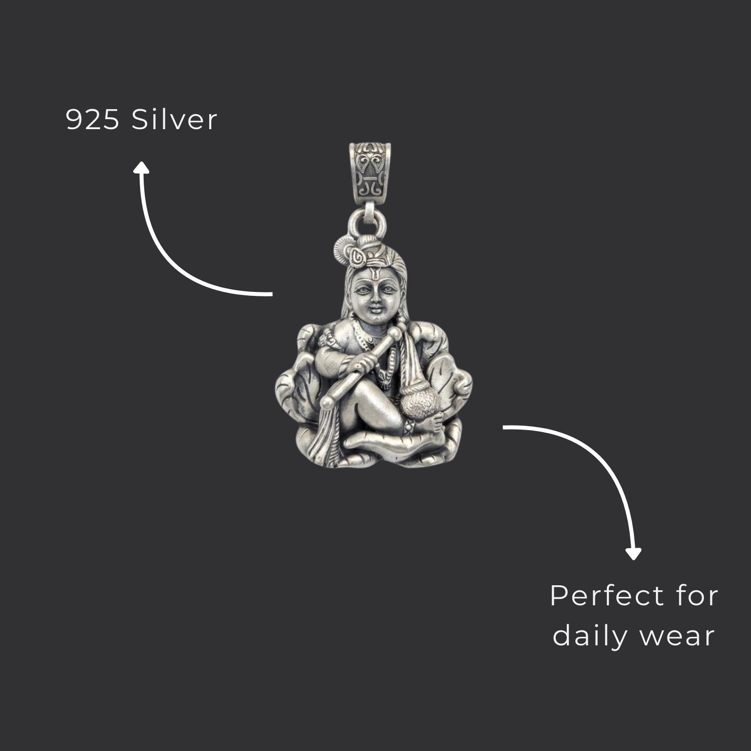 925 Silver Lord Bal Krishna: The Divine Flutist Pendant