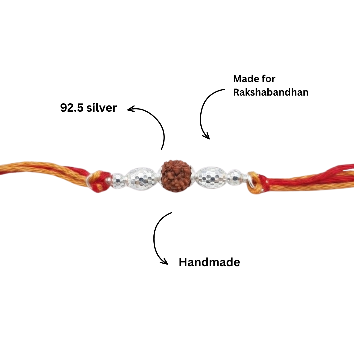925 Silver Rudraksha Rakhi with Hammered Beads