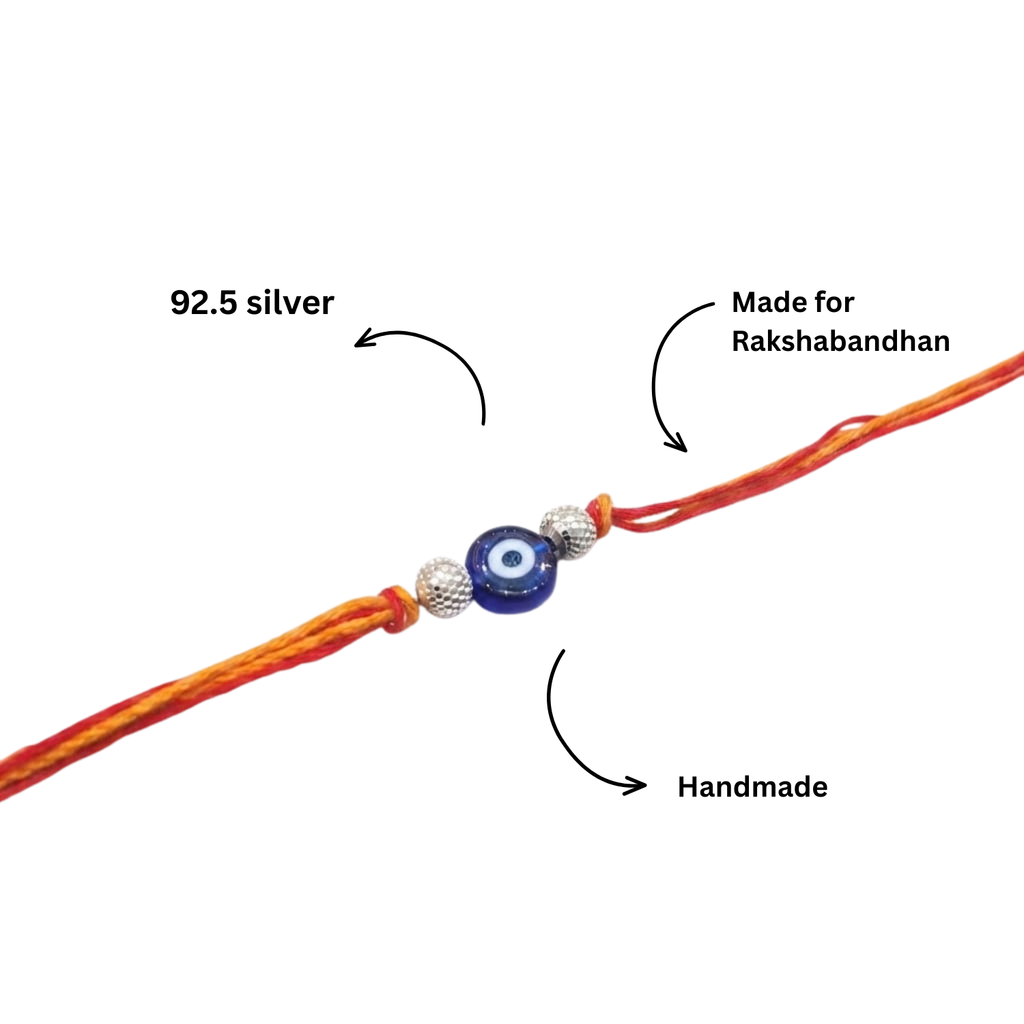 925 Silver Evil Eye Rakhi with Textured Beads