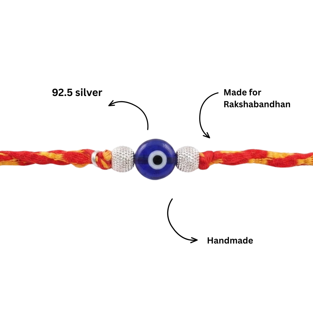 925 Silver Evil Eye Rakhi with Beads