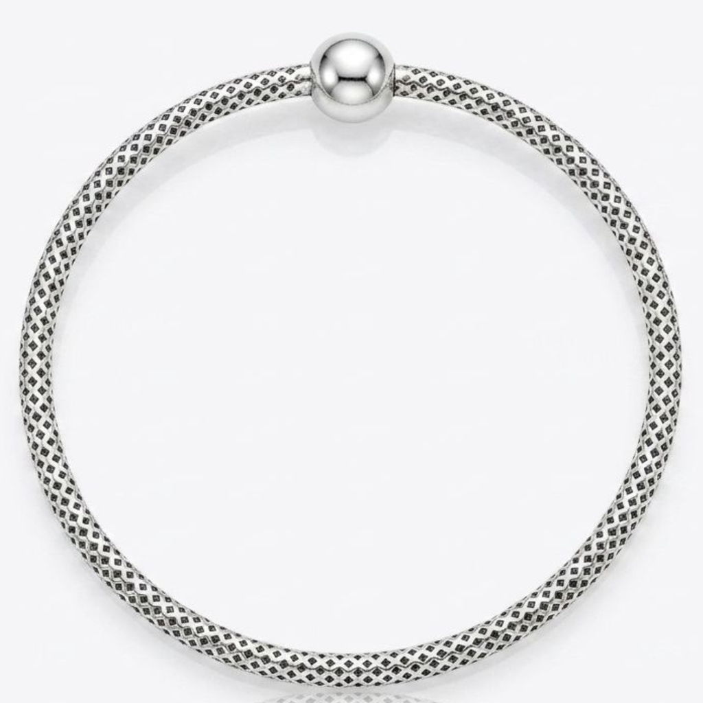 925 Sterling Silver Diamond-Pattern Mesh Bangle