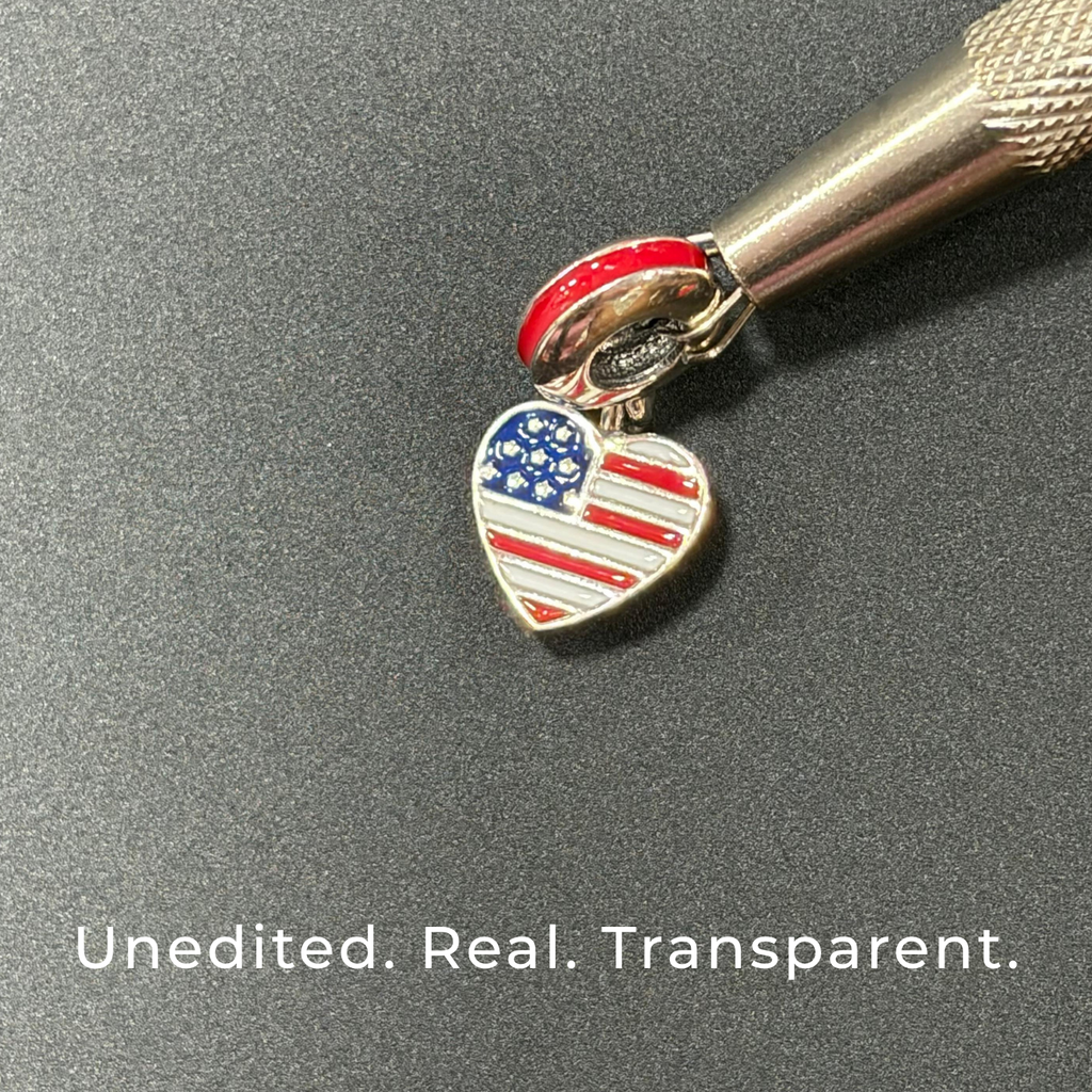 925 Silver USA Heart Stars and Stripes Dangle Charm