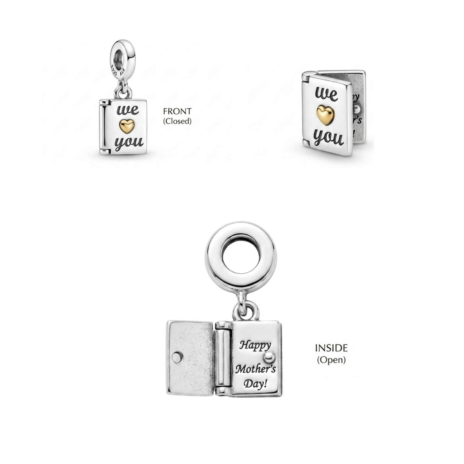 925 Silver "We Love You" Storybook Charm (For mother's)