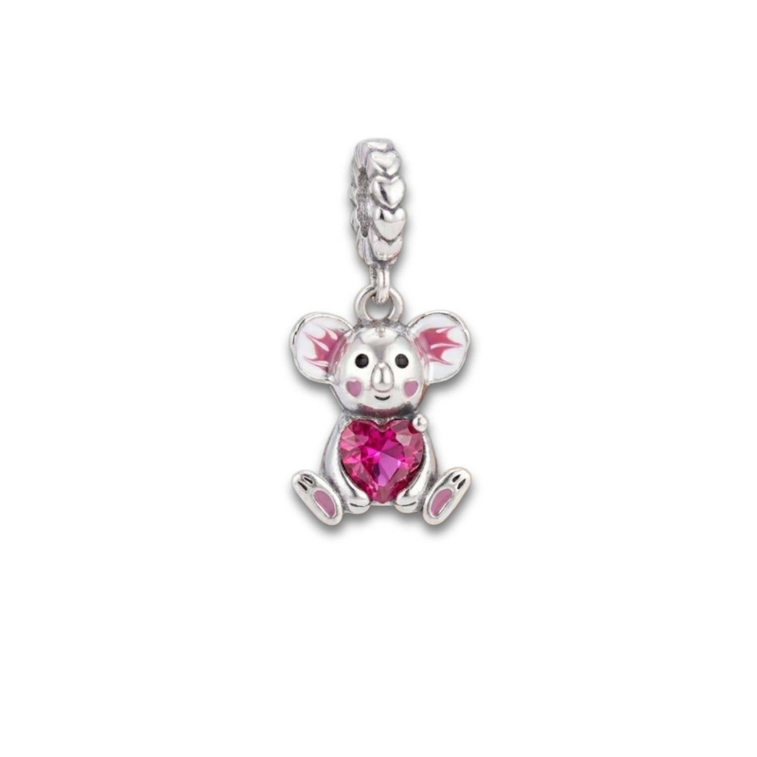 925 Silver Sparkling Heart Koala Dangle Charm