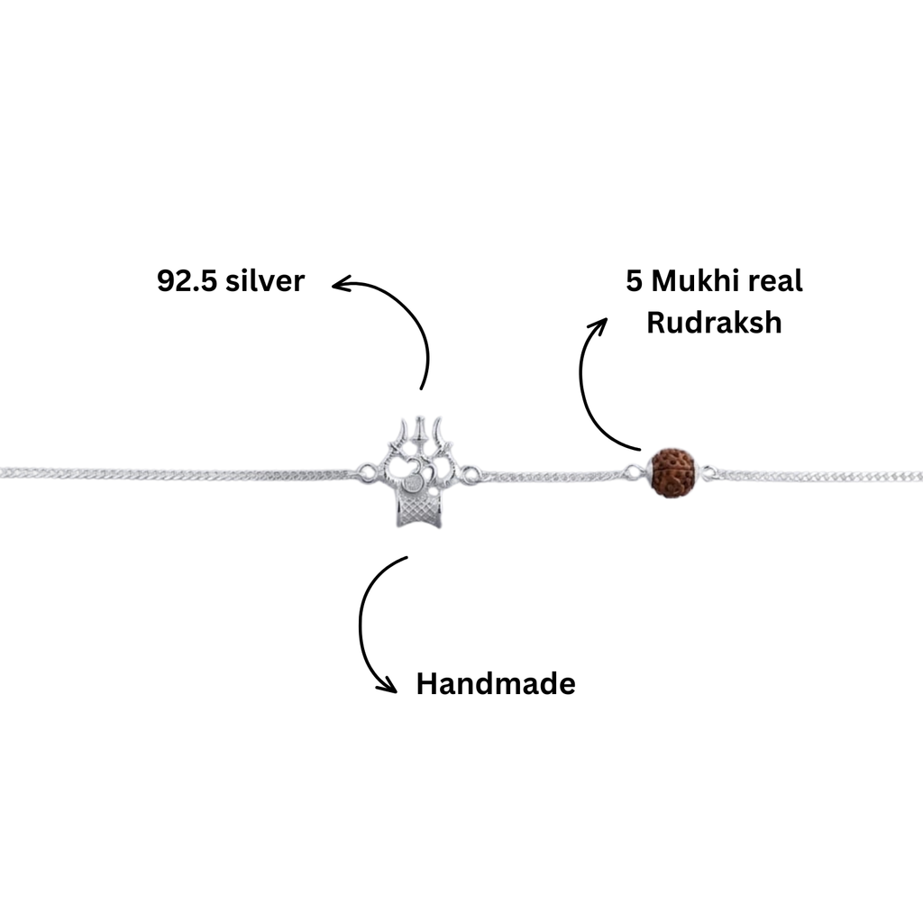 Mahadev Trishul Om Rudraksh Bracelet | 92.5 Sterling Silver