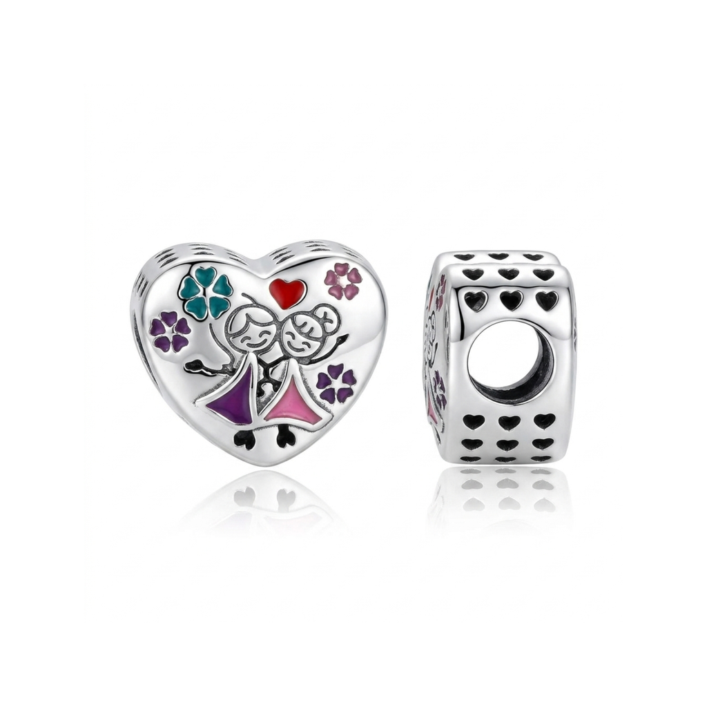925 Silver Sisters & Best Friends Heart Charm