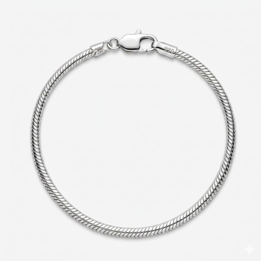 925 Sterling Silver Essential Snake Chain Charm Bracelet