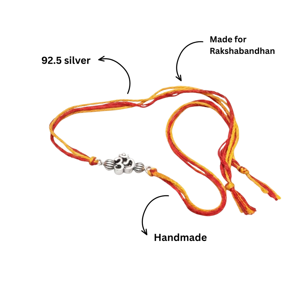 925 Silver Om Rakhi with Beads