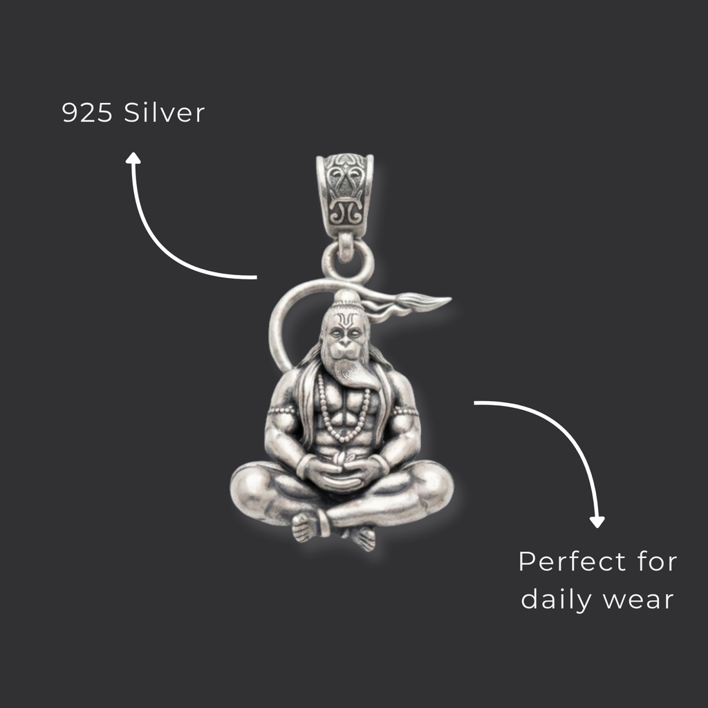 925 Silver Sankat Mochan Hanuman Pendant: Strength in Stillness