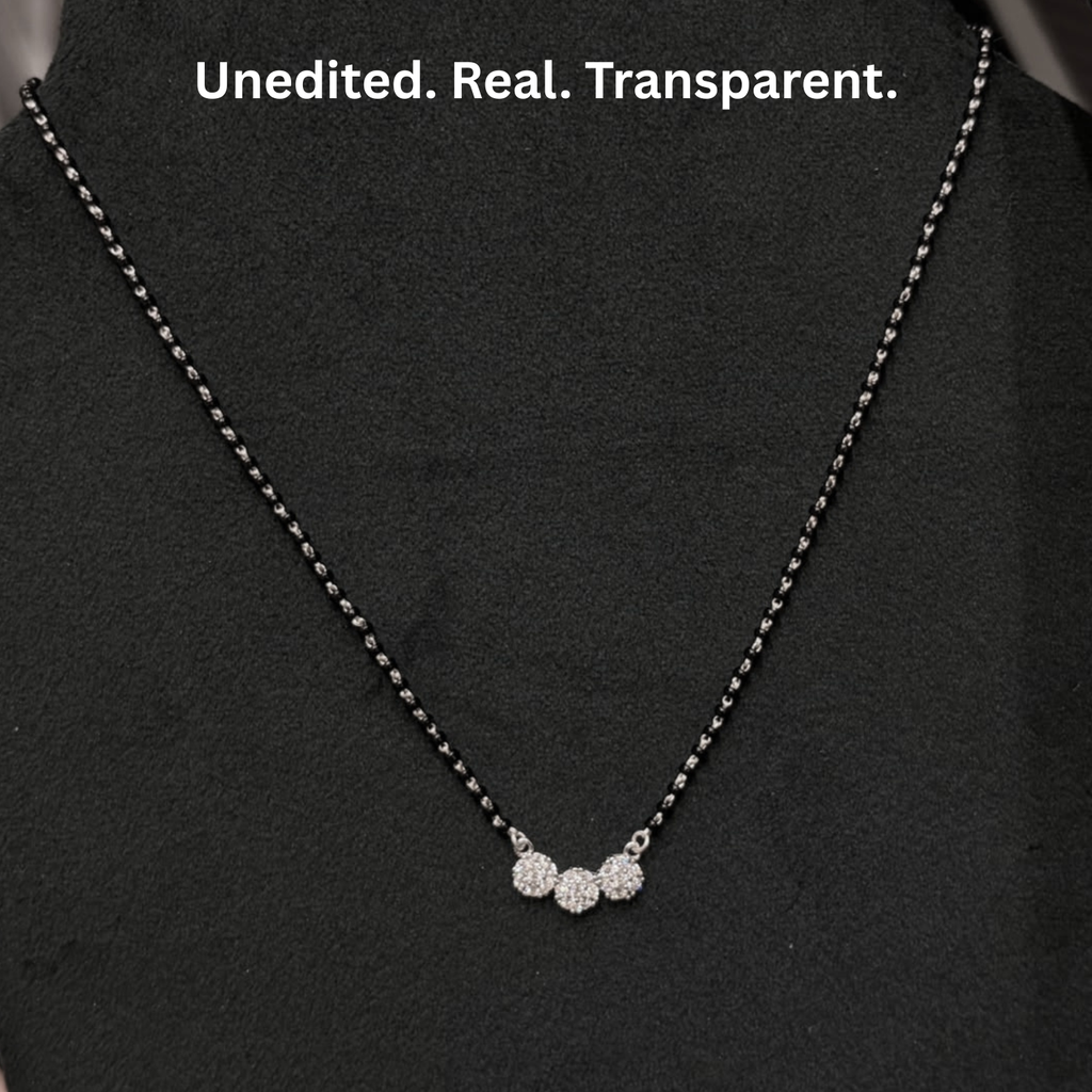 925 Silver CZ Three Kudi Mangalsutra
