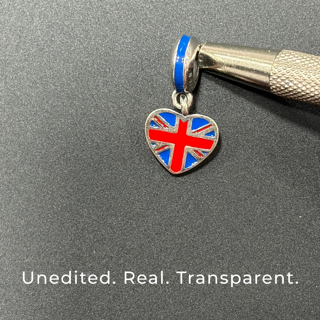 925 Silver UK Heart Union Jack Dangle Charm