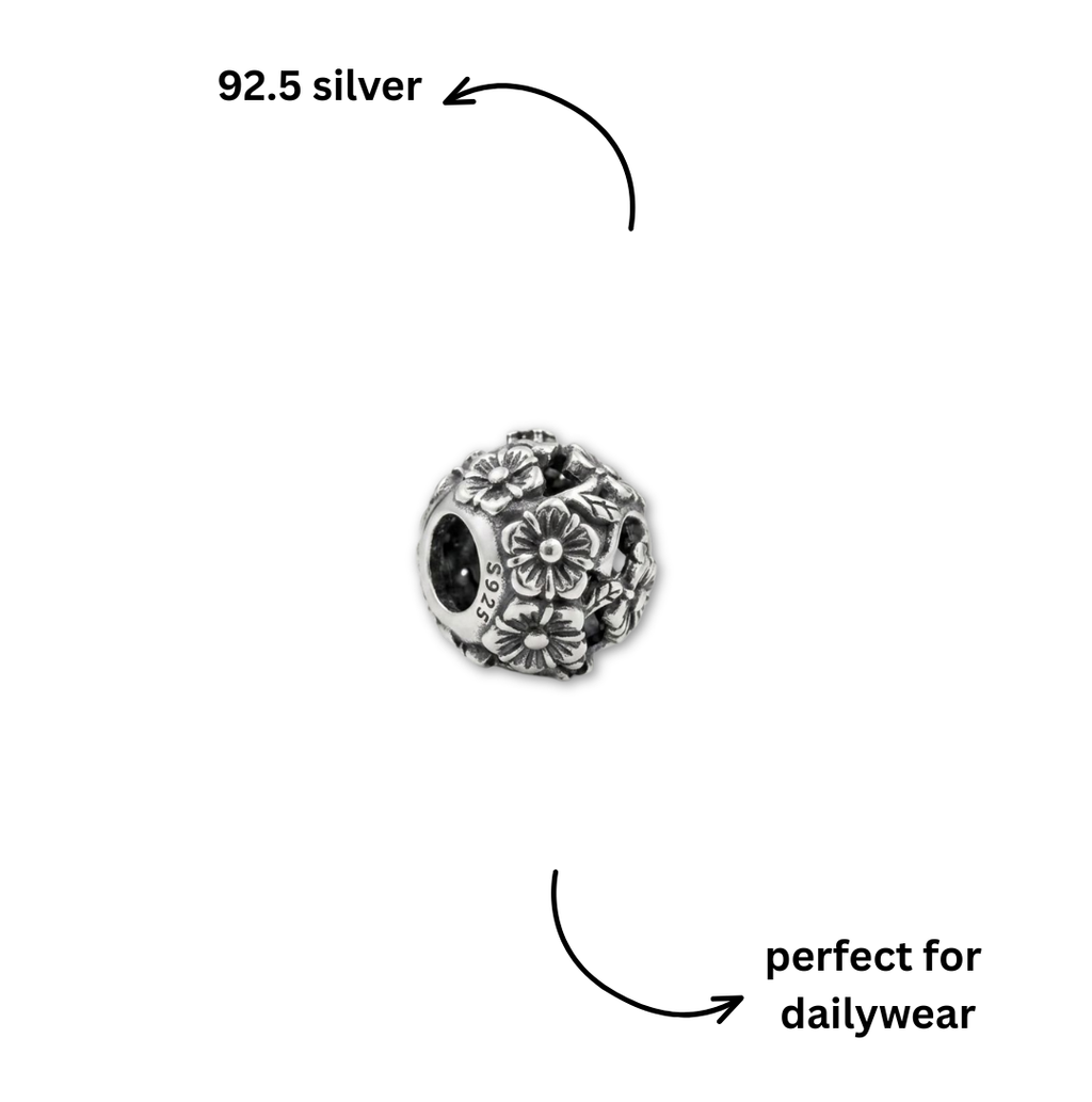925 Silver Sparkling Flower Ball Charm