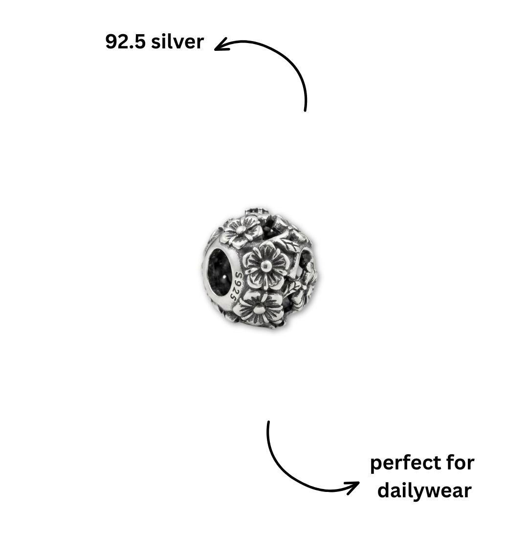 925 Silver Sparkling Flower Ball Charm