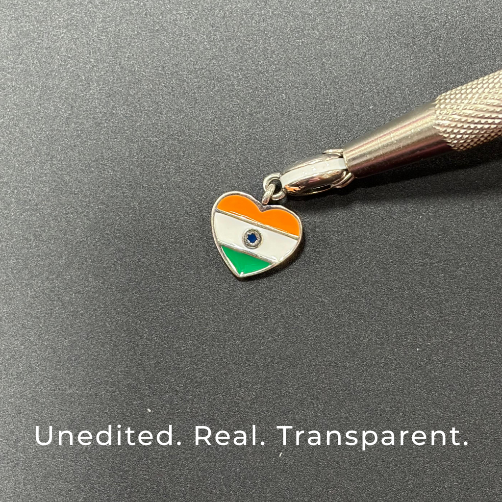 925 Silver India Heart Tricolour Dangle Charm