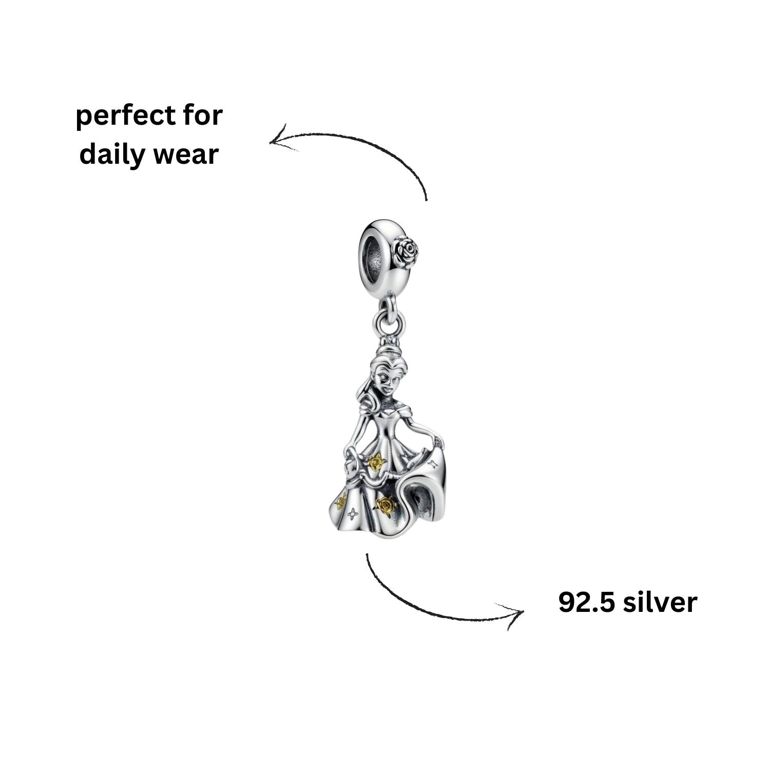 925 Silver Enchanted Princess Belle Dangle Charm