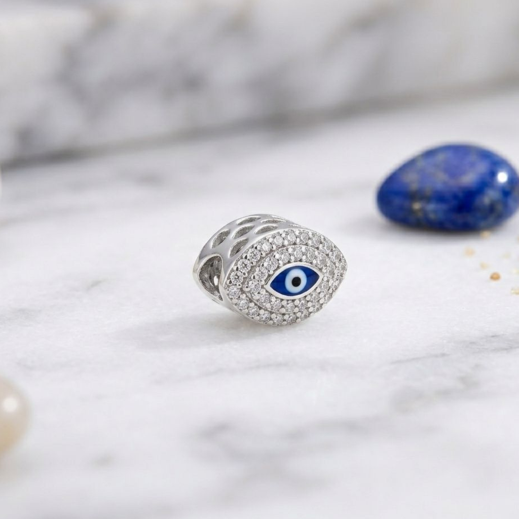 925 Silver CZ Evil Eye Bead Charm