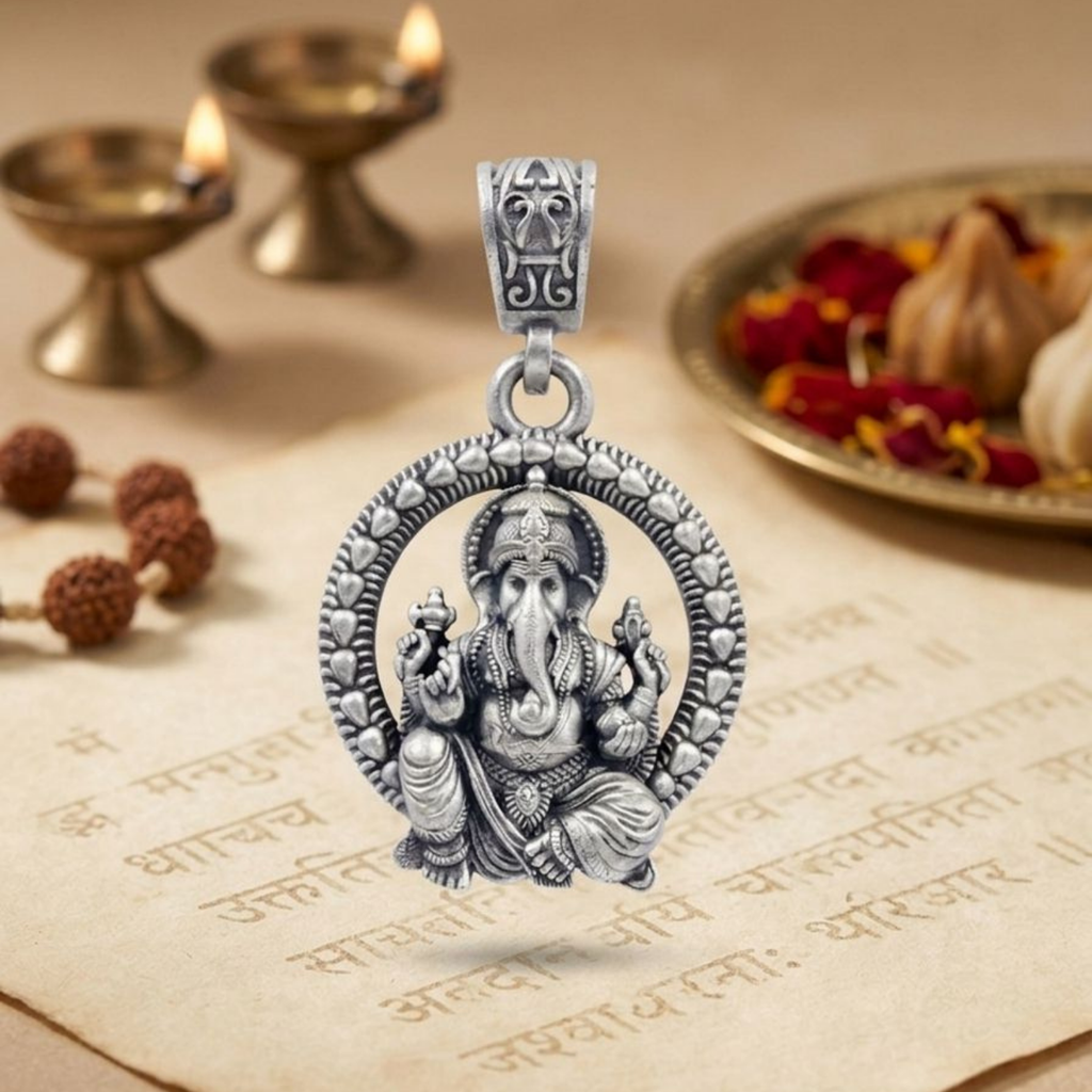 925 Silver Lord Ganesha: The Divine Halo Pendant