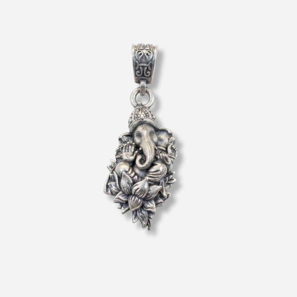 925 Silver The Vighnaharta Ganeshji Lotus Pendant: Elegance in Motion