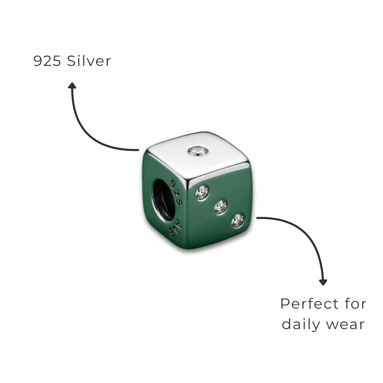 925 Silver "Game Night" Shimmering Dice Charm
