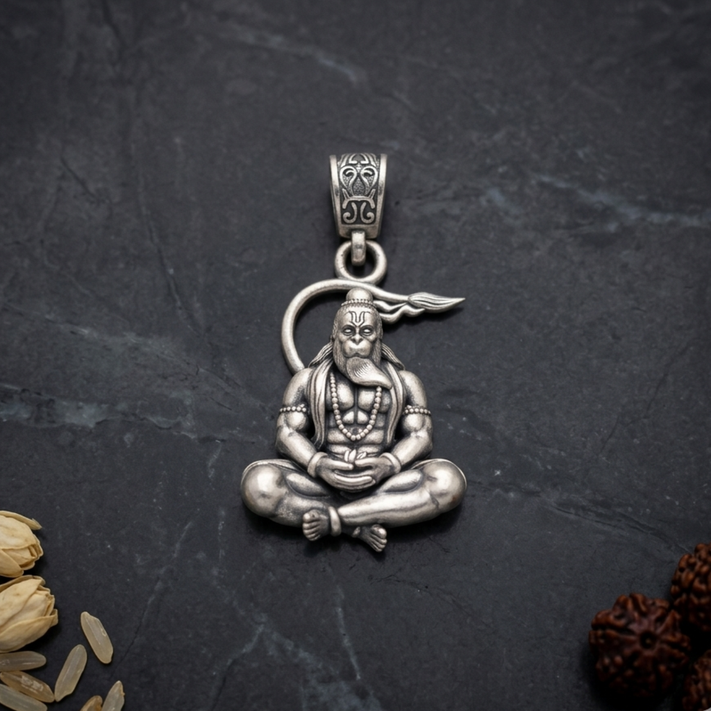 925 Silver Sankat Mochan Hanuman Pendant: Strength in Stillness
