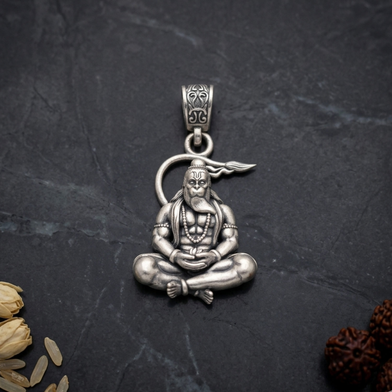 925 Silver Sankat Mochan Hanuman Pendant: Strength in Stillness