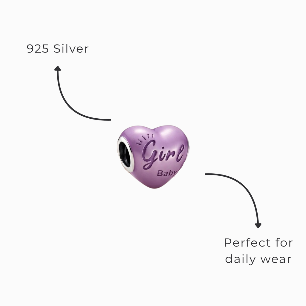 925 Silver "Baby Girl" Color-Changing Heart Charm