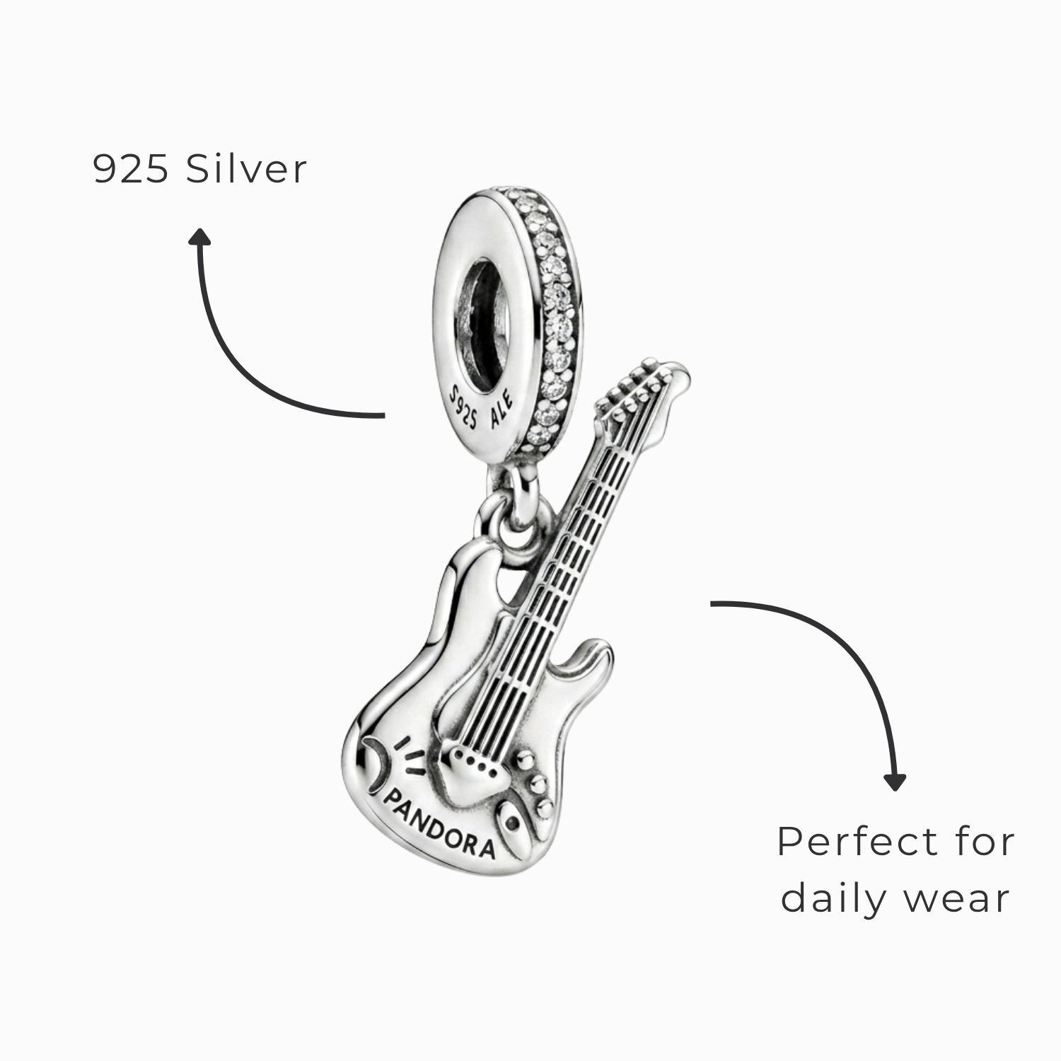 925 Silver Electric Guitar Rock Star Charm
