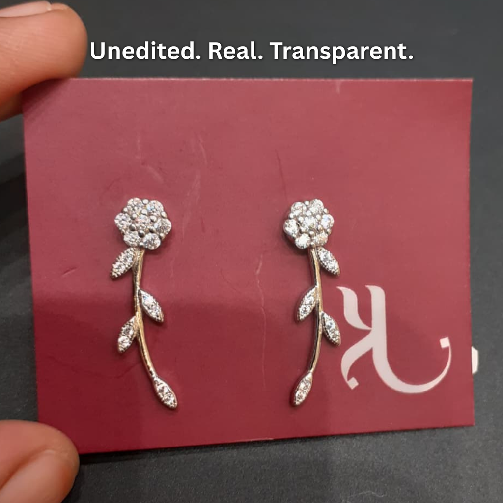 92.5 Silver CZ Rose Vine Ear Climber