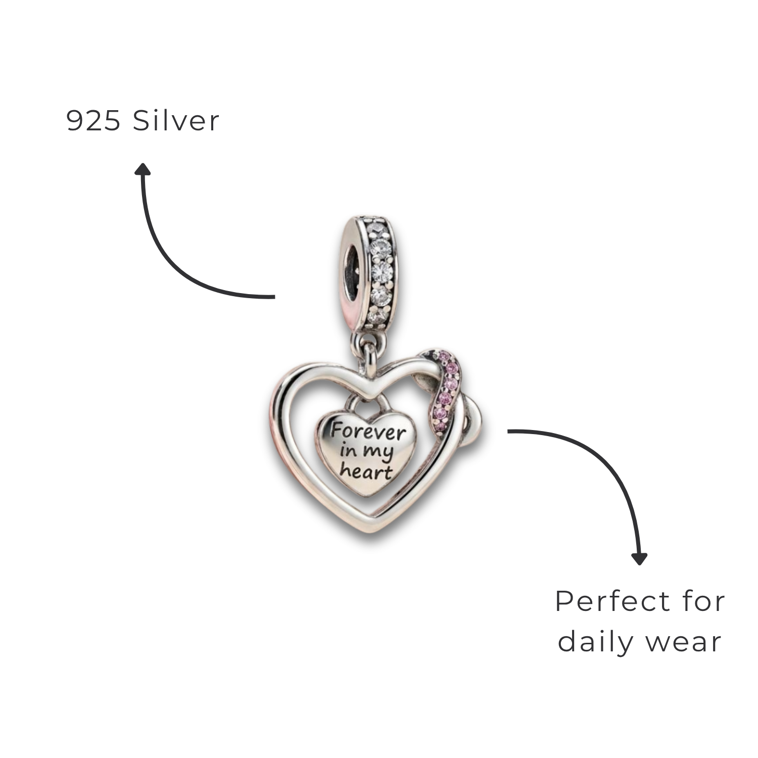 925 Silver "Forever in my Heart" Infinity Bond Charm