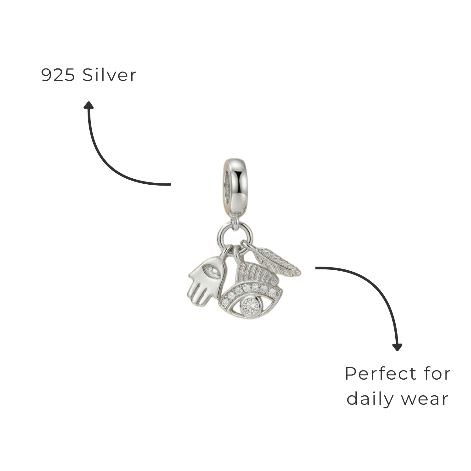 925 Silver Spiritual Protection Triple Dangle Charm