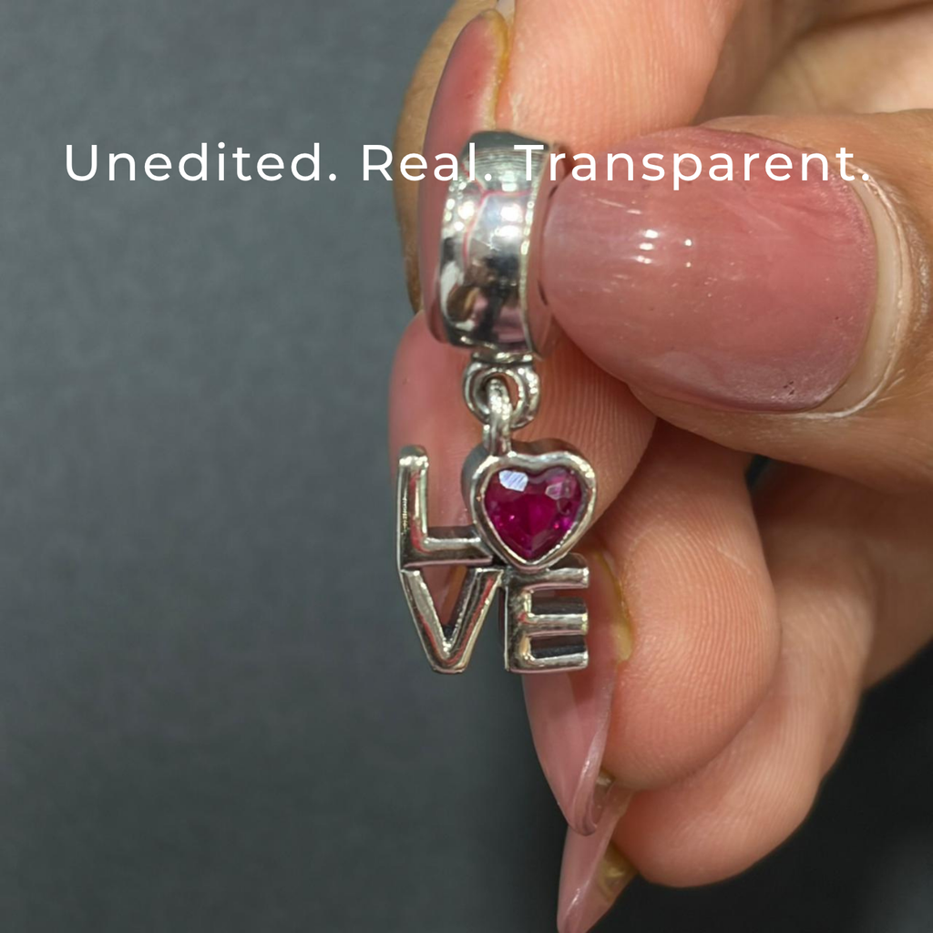 925 Silver LOVE Charm with Heart Stone