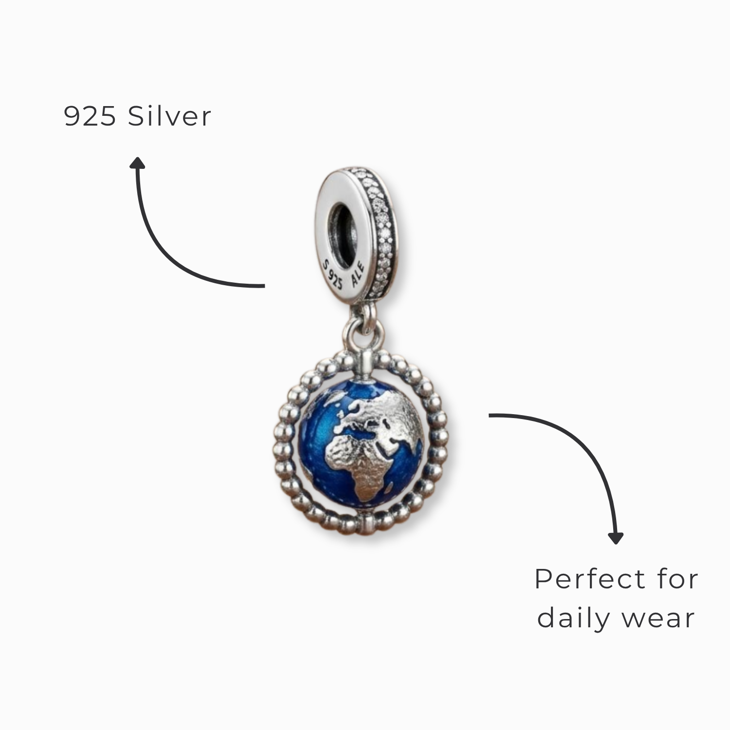925 Silver Spinning World Globe Charm