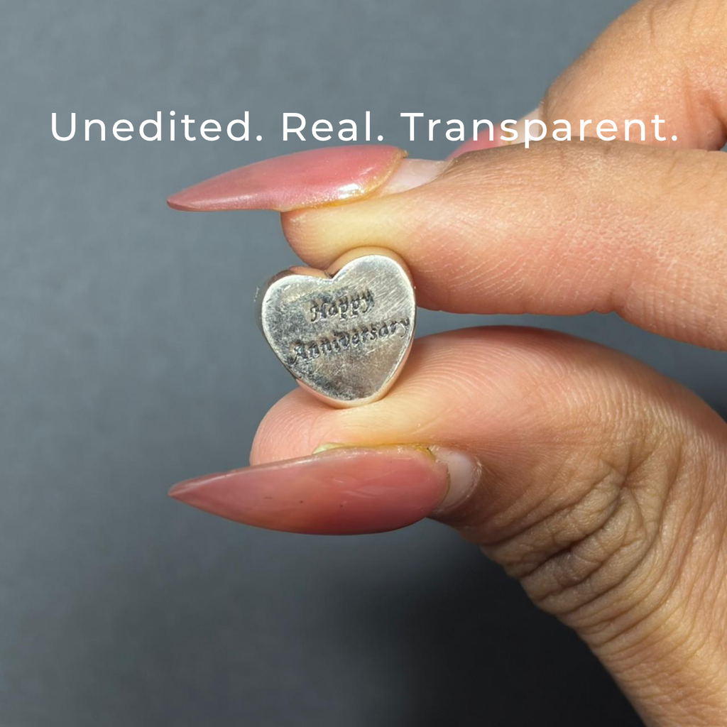 925 Silver Two-Tone Heart Charm – “Happy Anniversary” Engraved