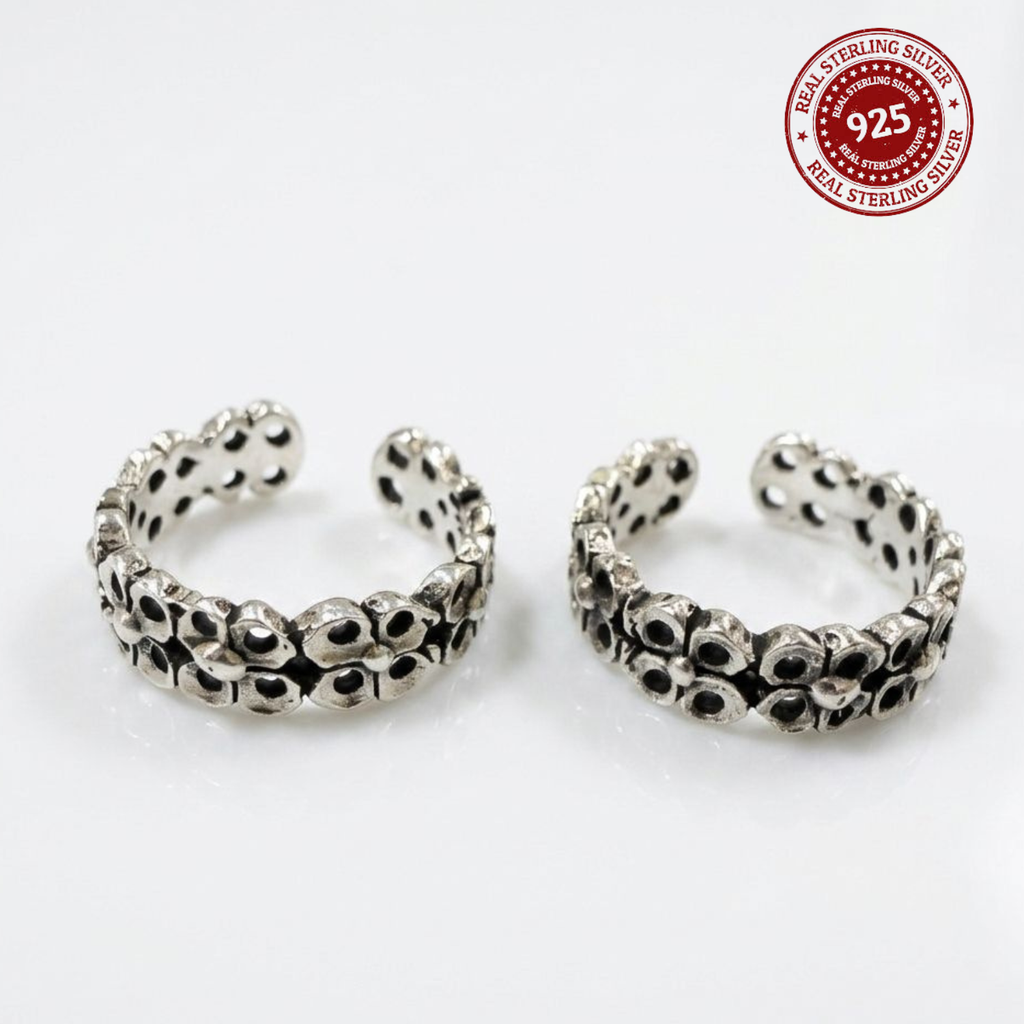 Traditional Oxidized Floral Jodvi 925 Silver Toe Ring