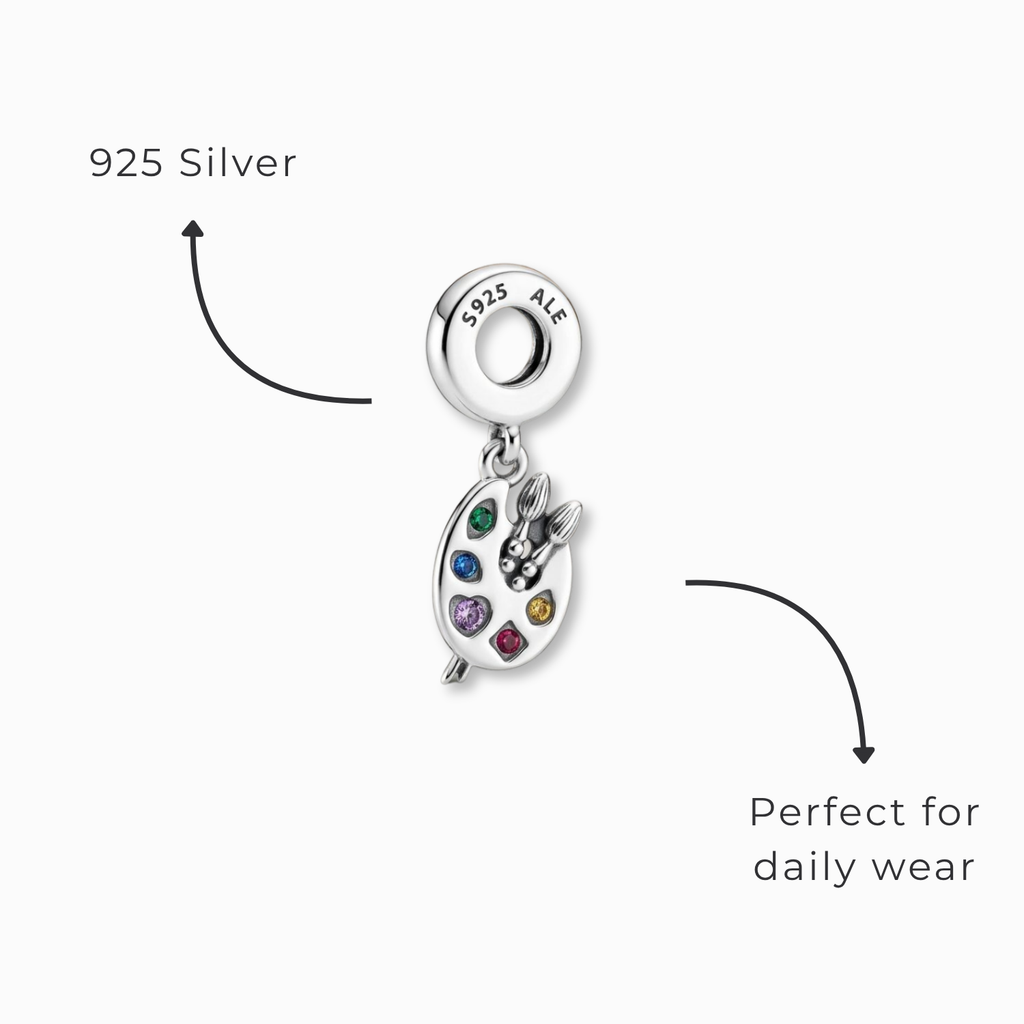 925 Silver Artist's Palette & Paintbrush Dangle Charm