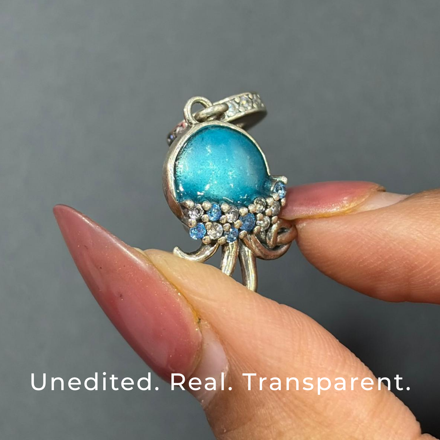 925 Silver Ocean Jellyfish Blue Dangle Charm