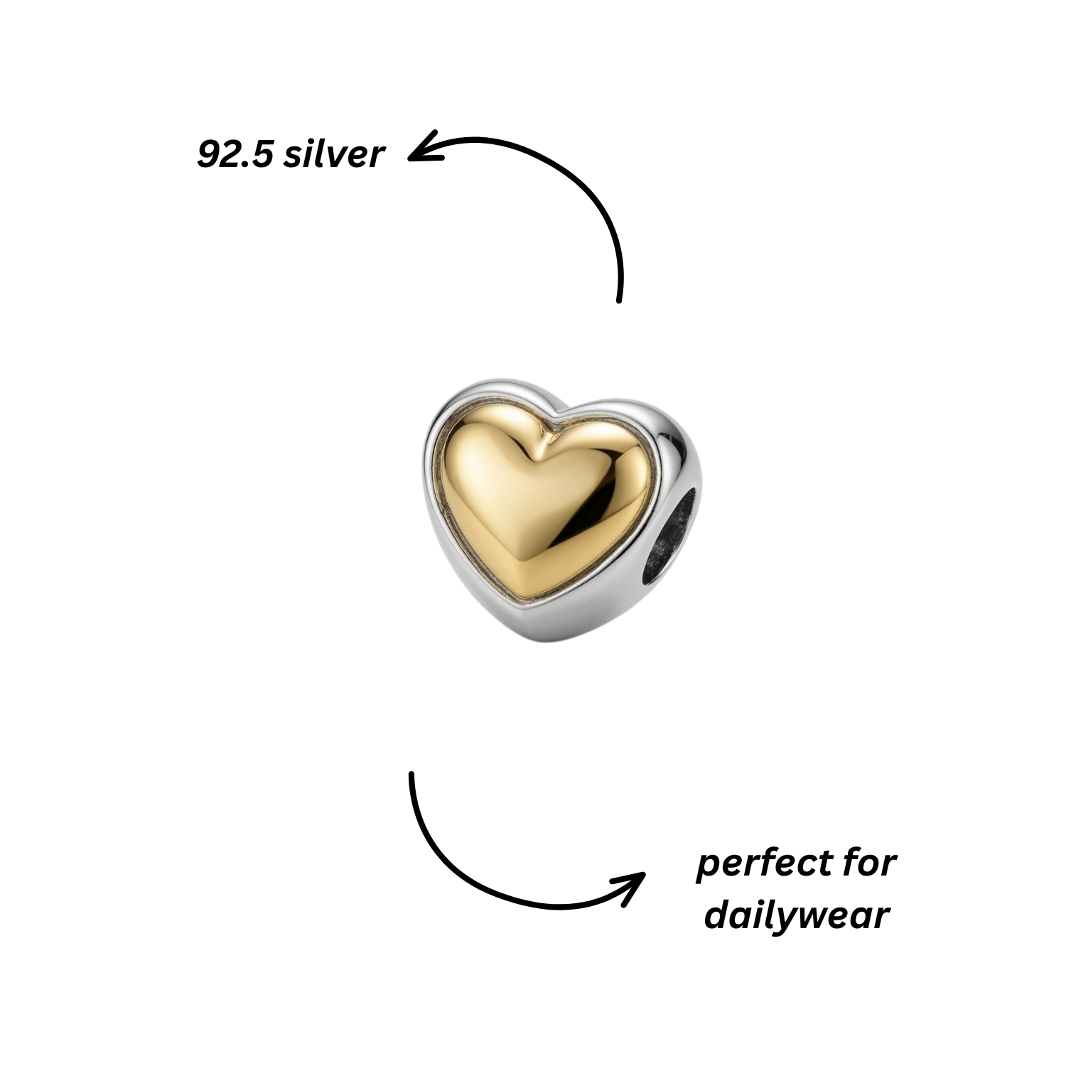 925 Silver Heart of Gold Charm