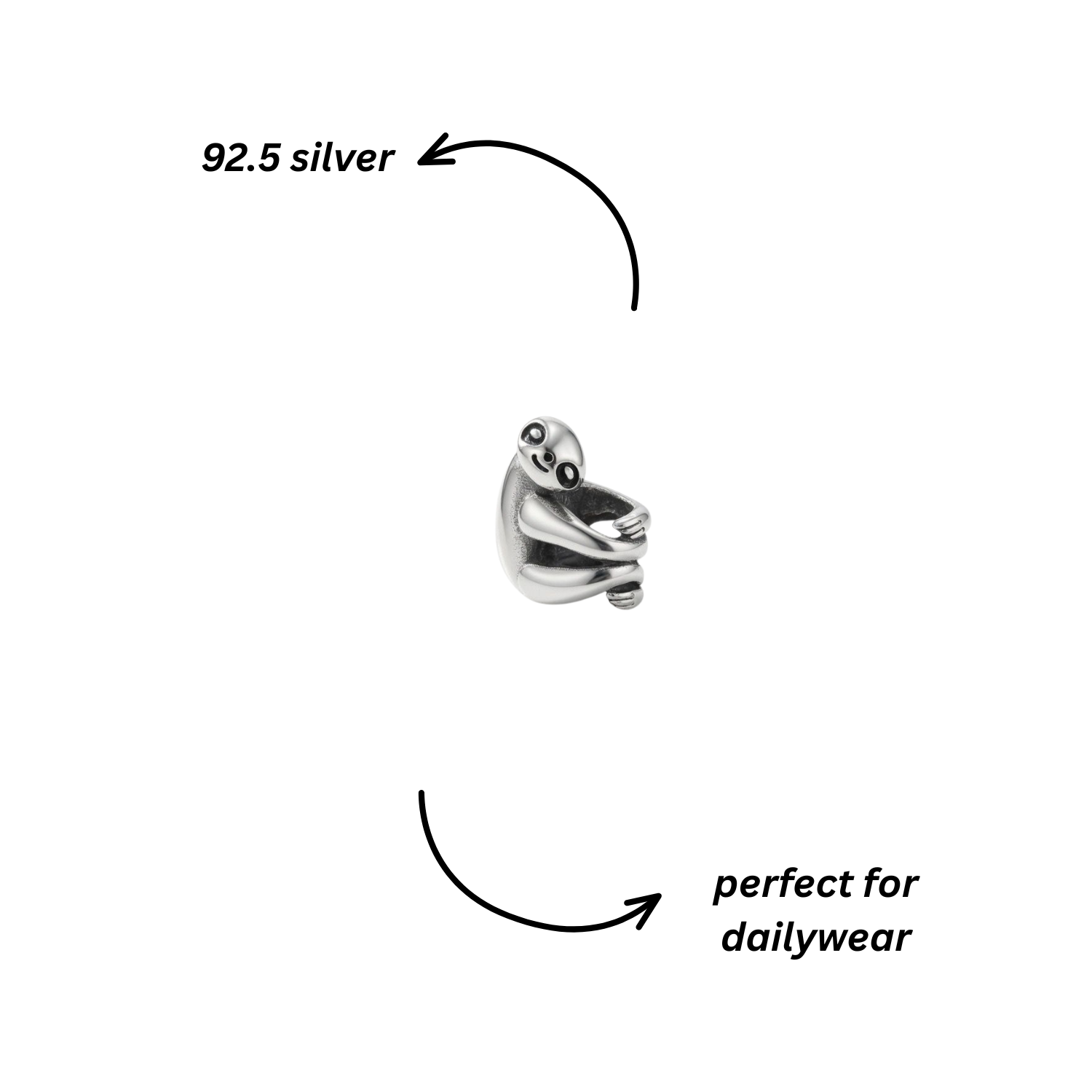 925 Silver Hanging Sloth Charm