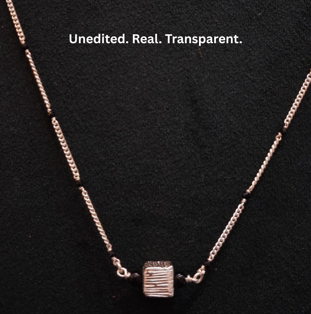 925 Silver Minimalist Textured Cube Mangalsutra