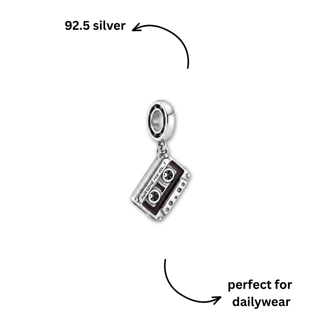 925 Silver Retro Cassette Tape Dangle Charm