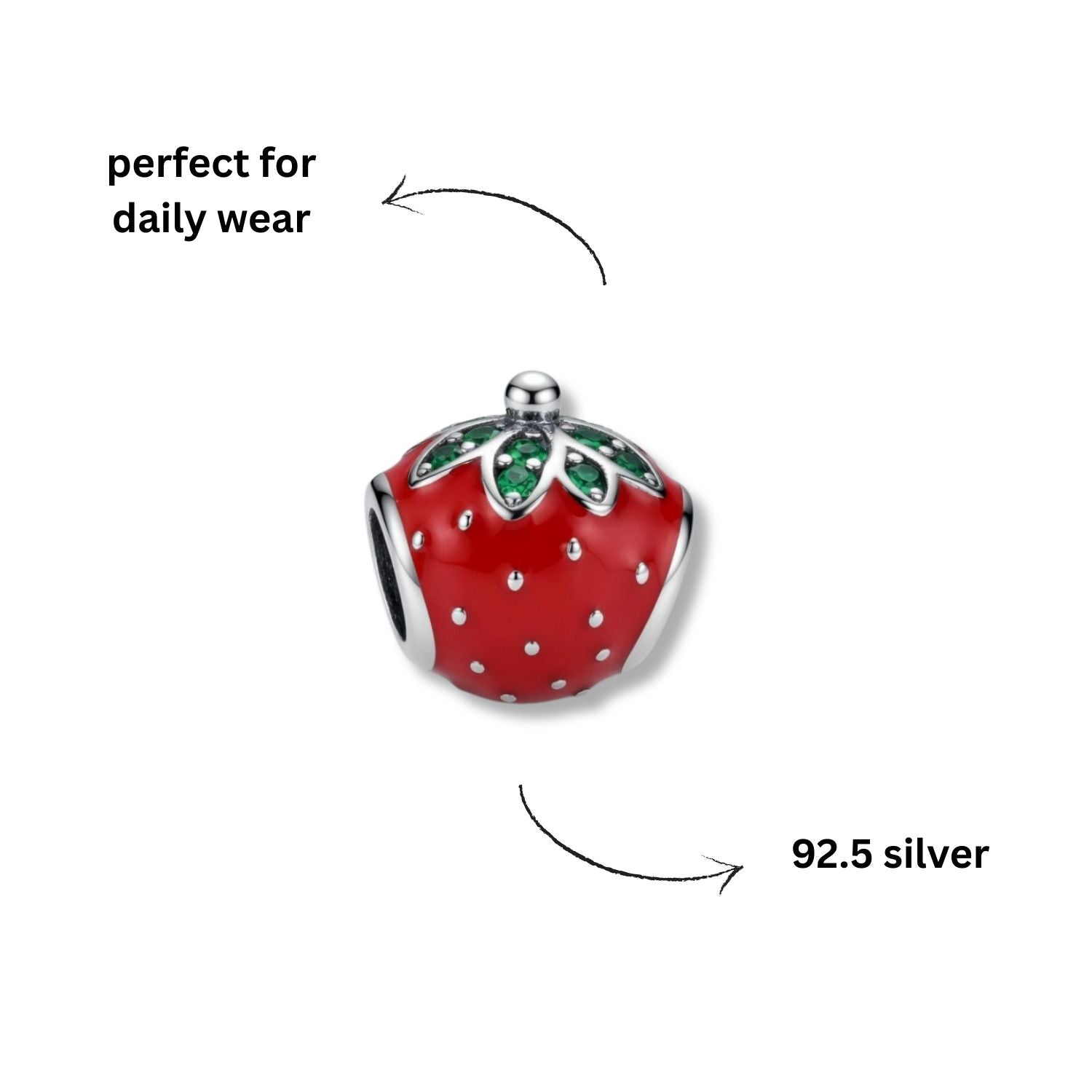 925 Silver Sparkling Leaf Strawberry Charm